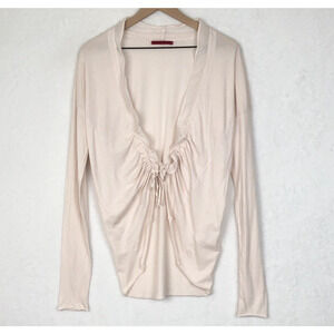 VELVET by Graham & Spencer 100% Cotton Ruffle‎ Top Sz S Pink Tie Front L/S USA